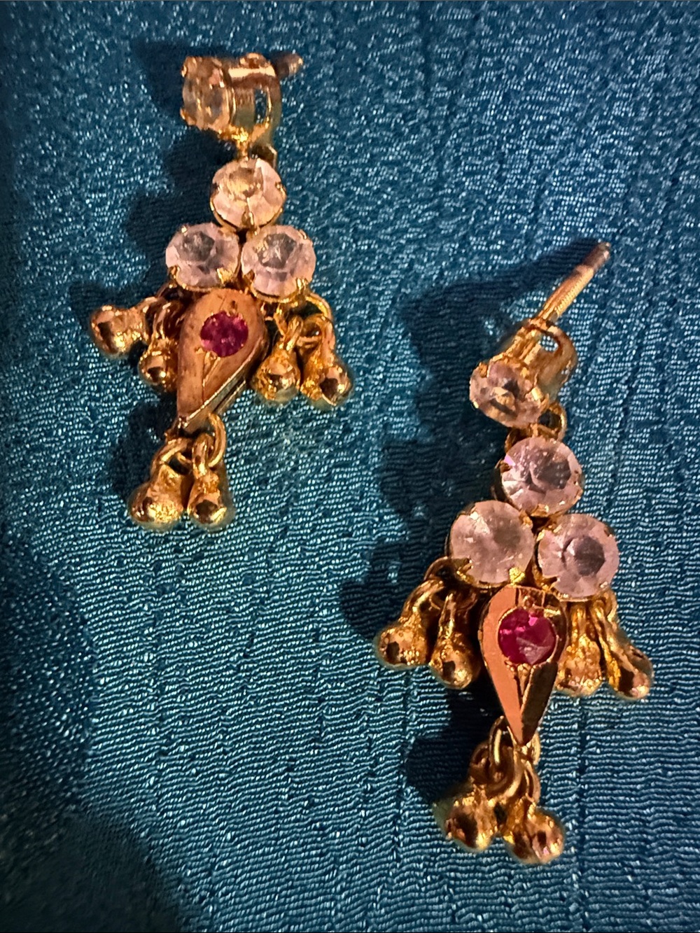 Gold-Tone Pink and Red Crystal Dangle Earrings - Women Jewelry